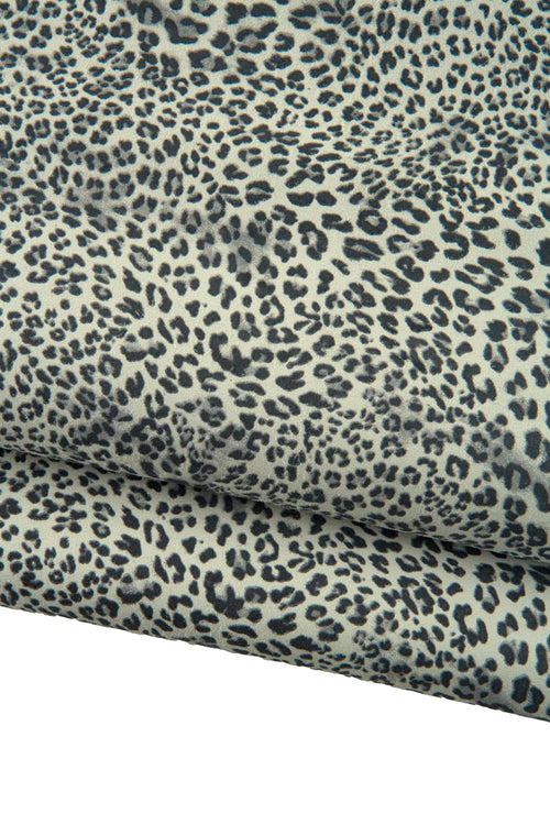 Black - grey LEOPARD texture on white suede goatskin, CHEETAH printed skin, soft animal printed hide for diy projects B19188-ST La Garzarara