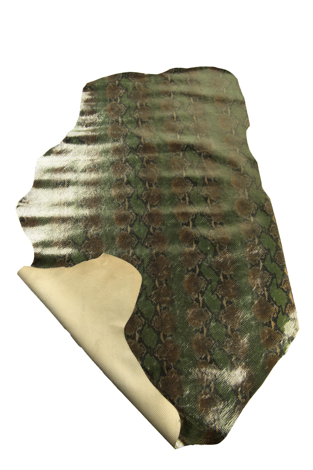 METALLIC textured SNAKESKIN, green - brown - black bright leather hide, sparkle soft reptile printed calfskin for hobbyists B19276-MT(st)
