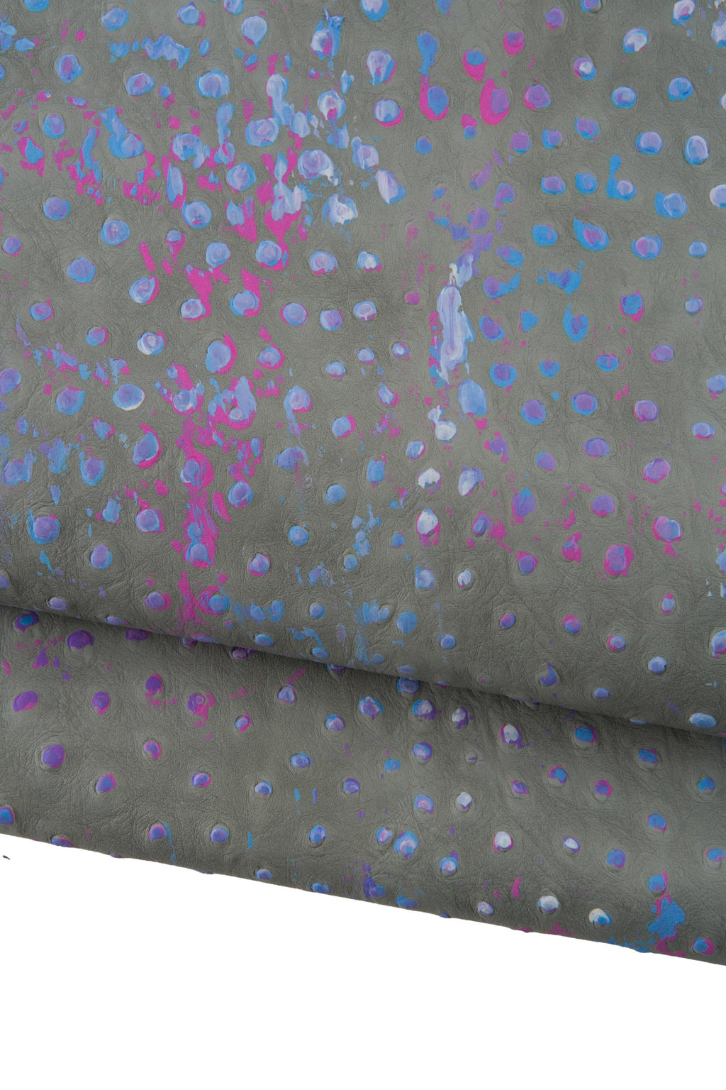 One of a Kind Leather, Grey Painted embossed OSTRICH leather hide, thin multicolor skin 0.5-0.7 mm B19047-ST La Garzarara