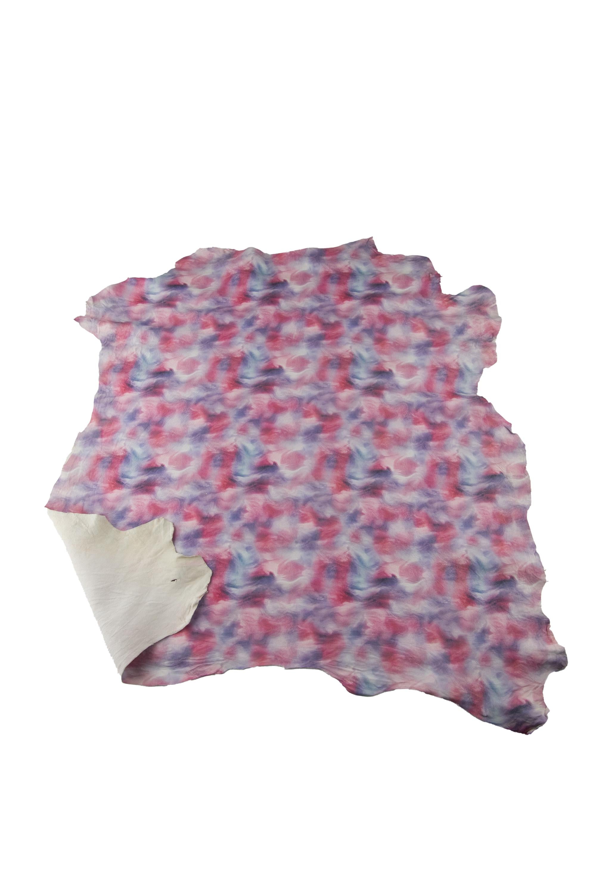 TIE DYE printed leather skin, pink - blue shaded goatskin, hand painted soft matt hide for hobbyists B18978-DM La Garzarara