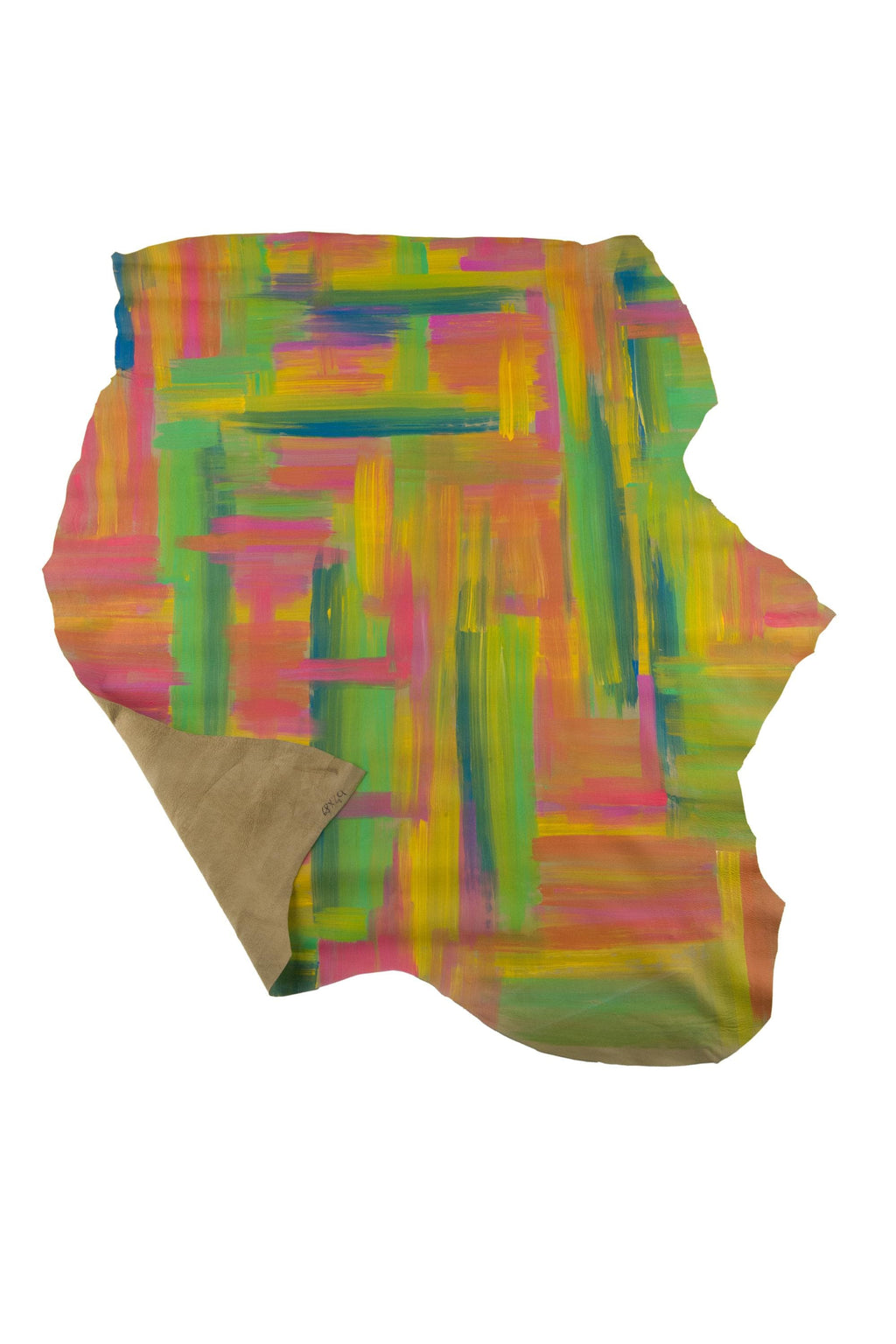 Multicolor HAND painted leather skin, BRUSH stroke printed goatskin, soft matt thin material for diy projects B19042-DM La Garzarara