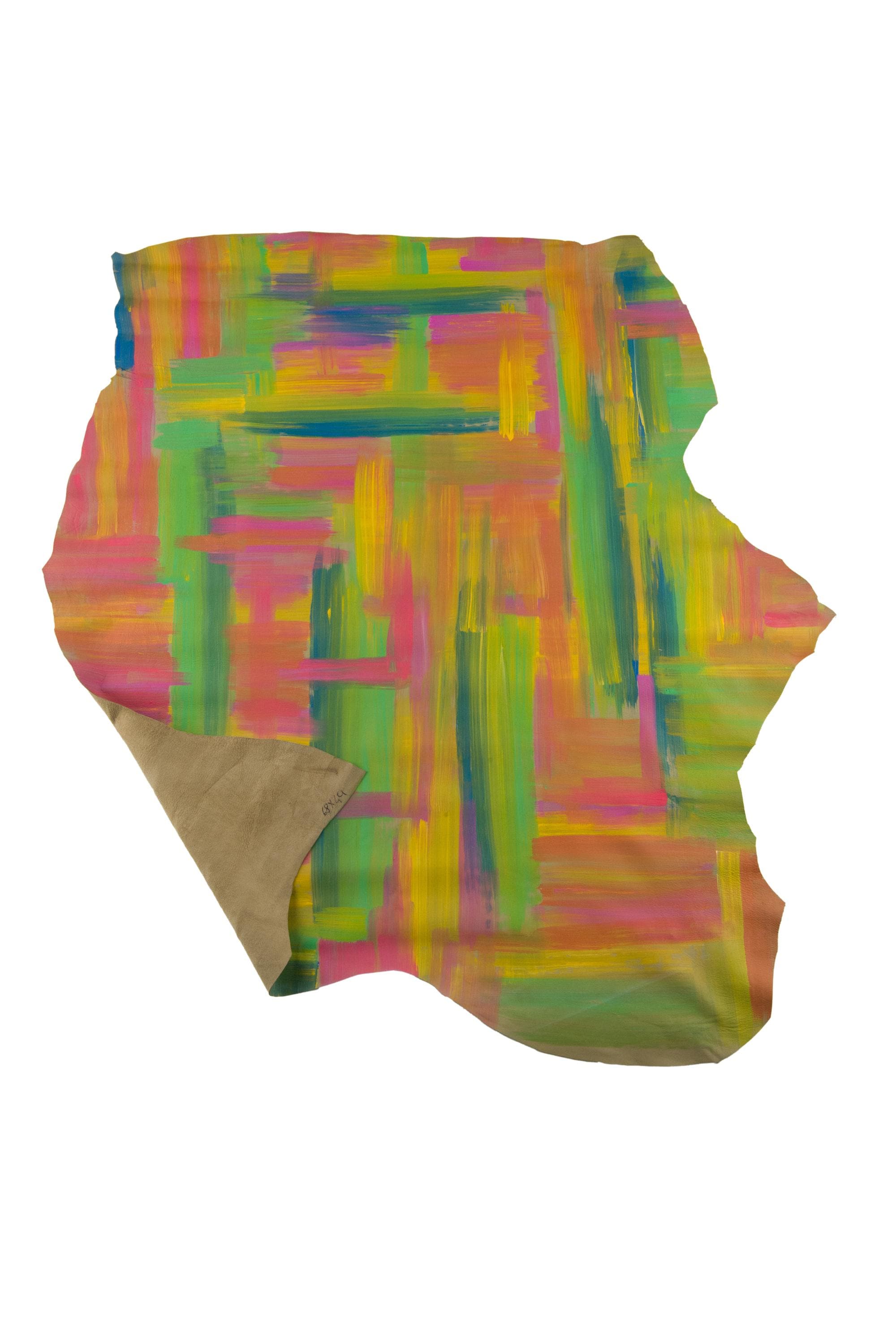 Multicolor HAND painted leather skin, BRUSH stroke printed goatskin, soft matt thin material for diy projects B19042-DM La Garzarara
