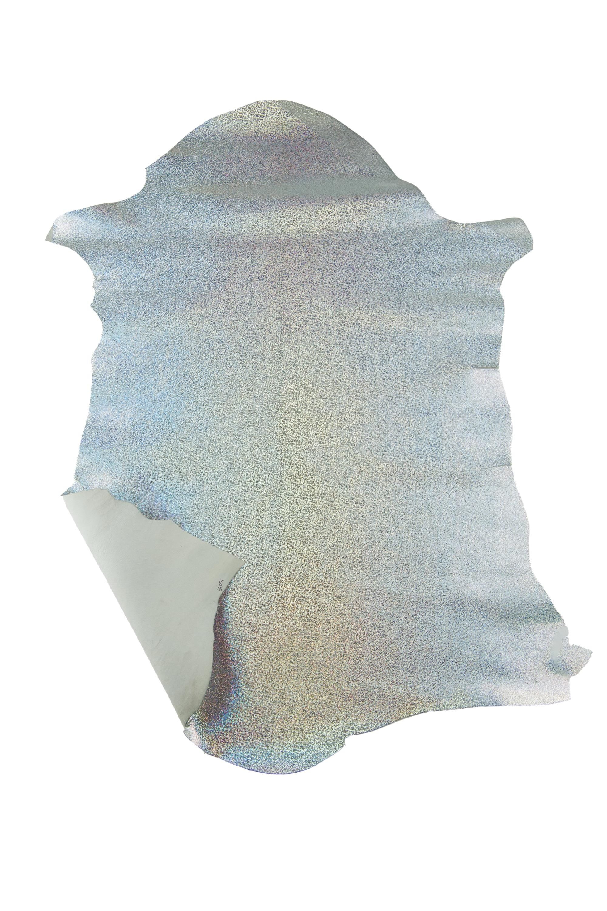 IRIDESCENT metallic leather skin, holographic silver suede goatskin, soft GLITTERED hide for crafters B19007-MT(st) La Garzarara