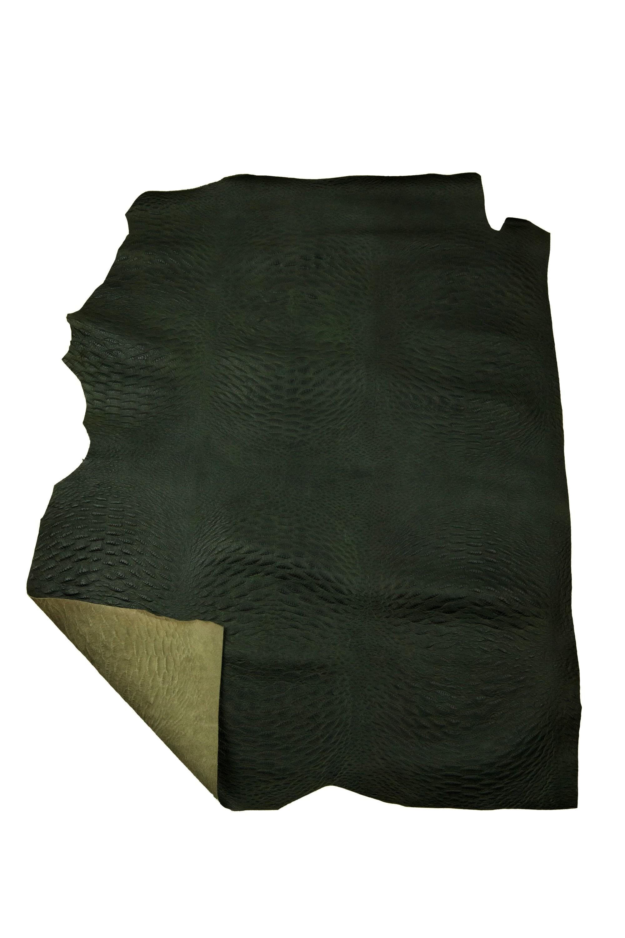Dark green REPTILE embossed cowhide, soft MATT leather hide, printed calfskin 1.7 - 1.9 mm for crafting B19291-ST La Garzarara