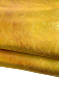 Premium GOLD leather skin, golden IRIDESCENT metallic wrinkled leather goatskin, milled hide 0.8 - 1.0mm for crafting B19190-MT La Garzarara