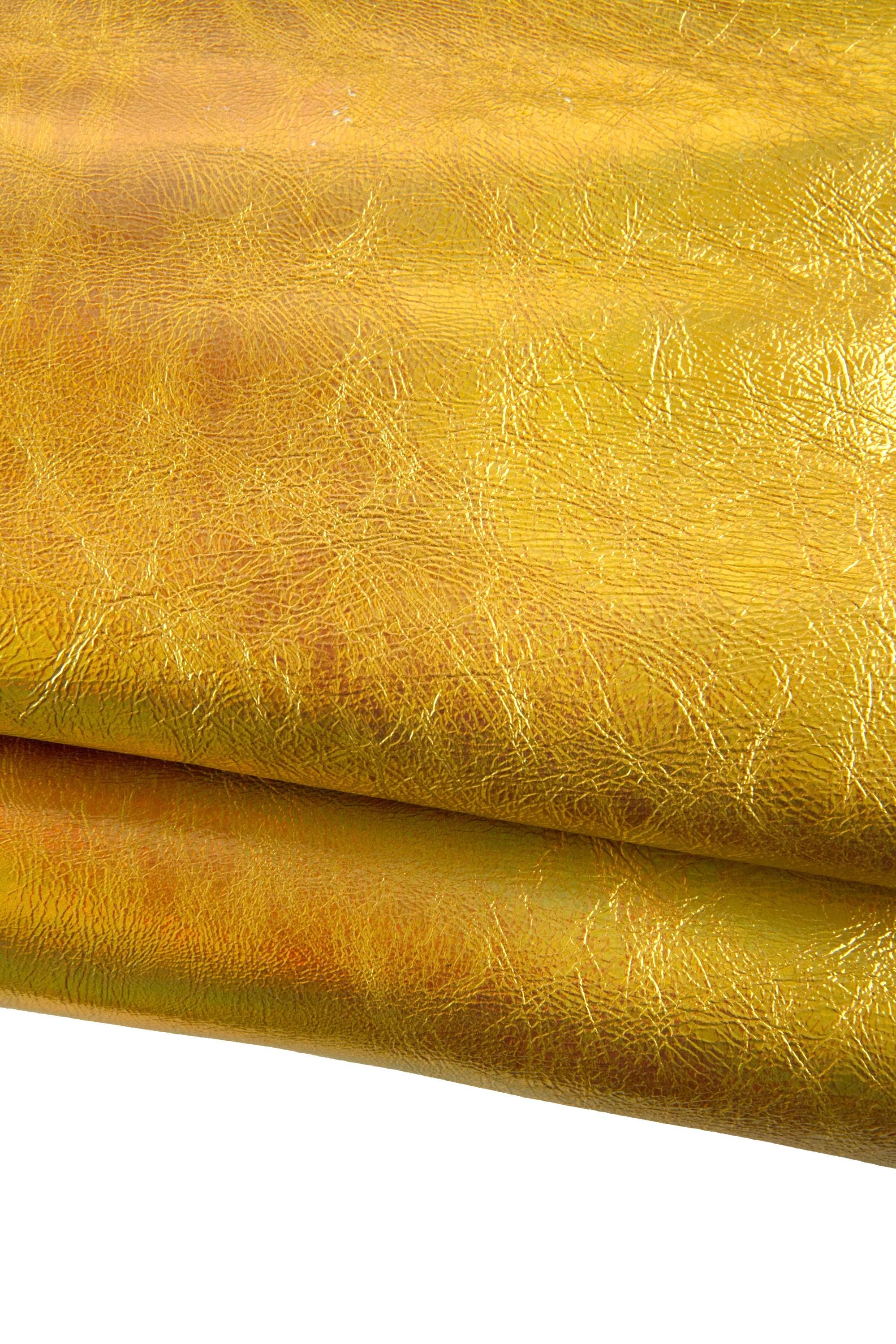 Premium GOLD leather skin, golden IRIDESCENT metallic wrinkled leather goatskin, milled hide 0.8 - 1.0mm for crafting B19190-MT La Garzarara
