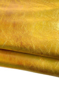 Premium GOLD leather skin, golden IRIDESCENT metallic wrinkled leather goatskin, milled hide 0.8 - 1.0mm for crafting B19190-MT La Garzarara