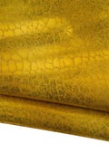 Gold LEOPARD printed leather skin, golden METALLIC goatskin - animal texture on soft bright skin for hobbyists B19269-MT(st) La Garzarara