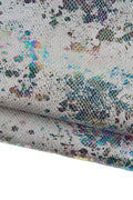 IRIDESCENT metallic SNAKESKIN, silver reptile leather - bright multicolor pattern, holographic spotted hide B19074-MT(st) La Garzarara