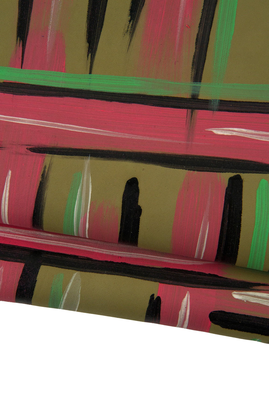 MULTICOLOR texture on olive green leather skin, GEOMETRIC printed goatskin, super soft matt hide for diy projects B19151-DM La Garzarara