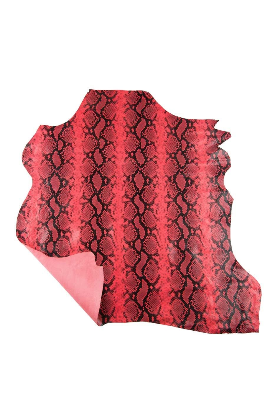 Red Snakeskin Leather hide, embossed Snake Print Italian Leather, Luxury Leather for Handbags, red Pyton skins B19018-ST La Garzarara