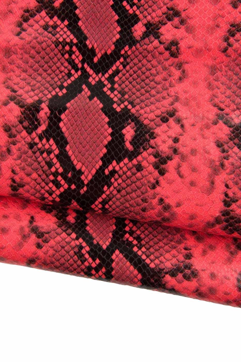 Red Snakeskin Leather hide, embossed Snake Print Italian Leather, Luxury Leather for Handbags, red Pyton skins B19018-ST La Garzarara