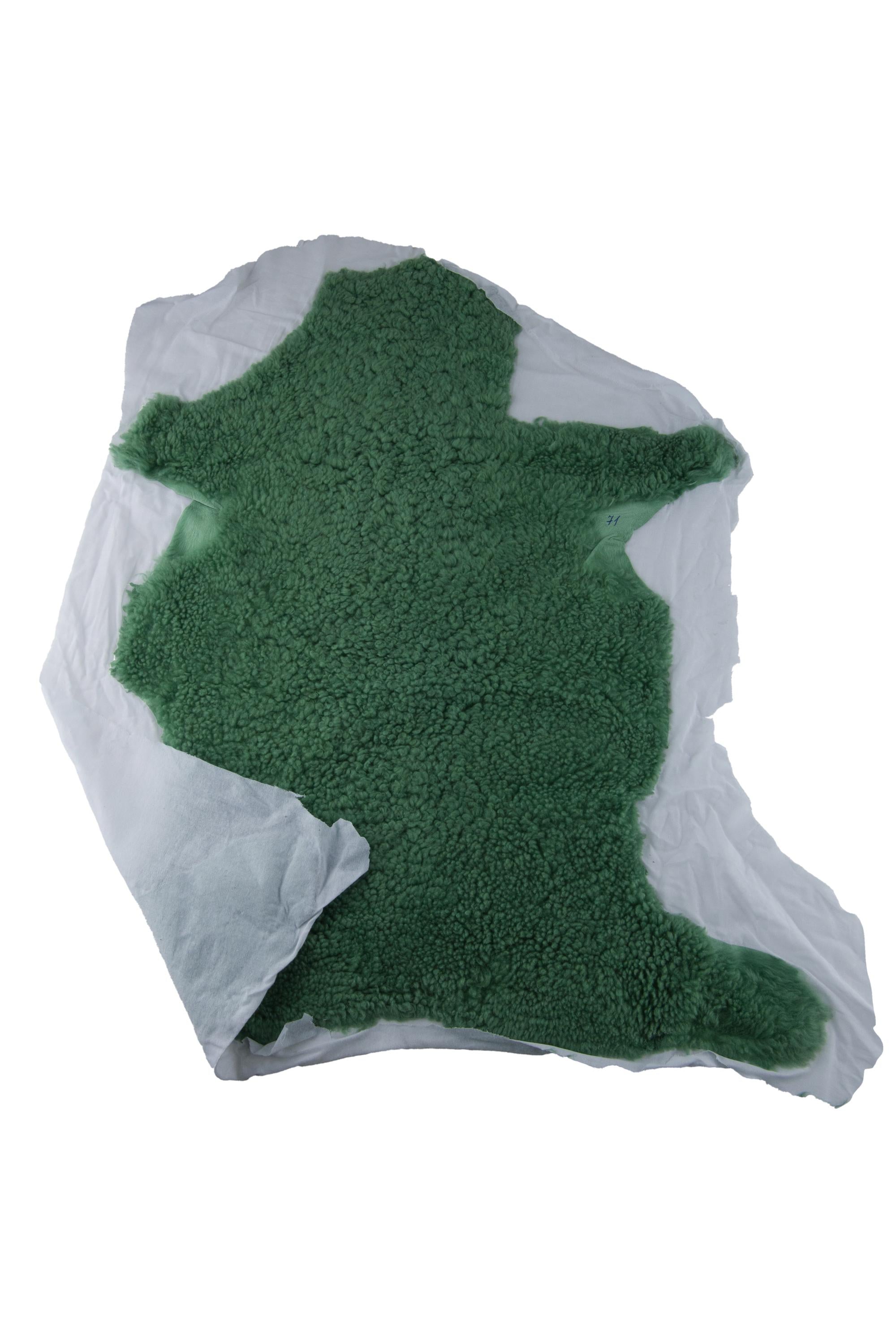 Green hair on sheepskin lambskin - shearling fur hairy sheep, soft leather - curly long hair, back matched to a cotton fabric B19369-MNT