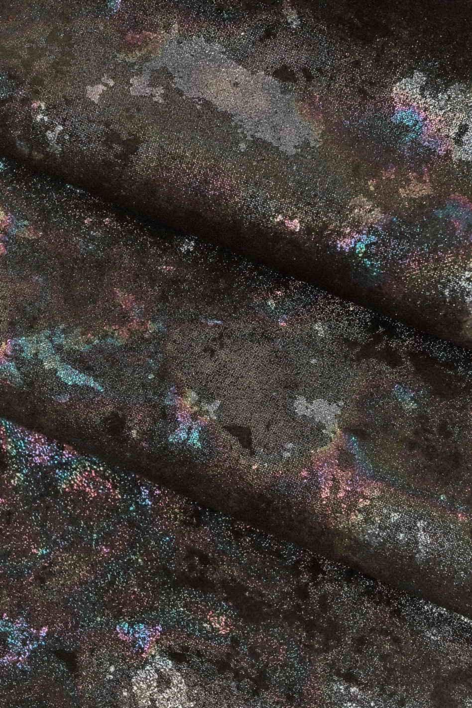HOLOGRAPHIC leather skin - printed iridescent suede calfskin with texture effect, metallic GASOLINE skin B13157-MT(st) La Garzarara