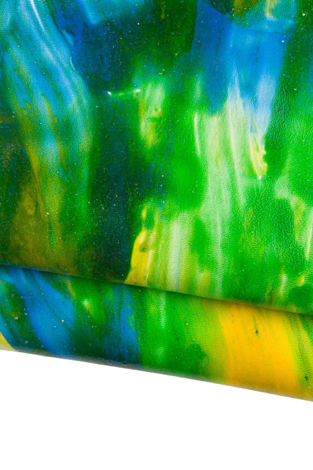 Multicolor Spalsh PAINTED leather skin, yellow, blue, green hand brush stroke print on goatskin, hide for projects B19053-DM La Garzarara
