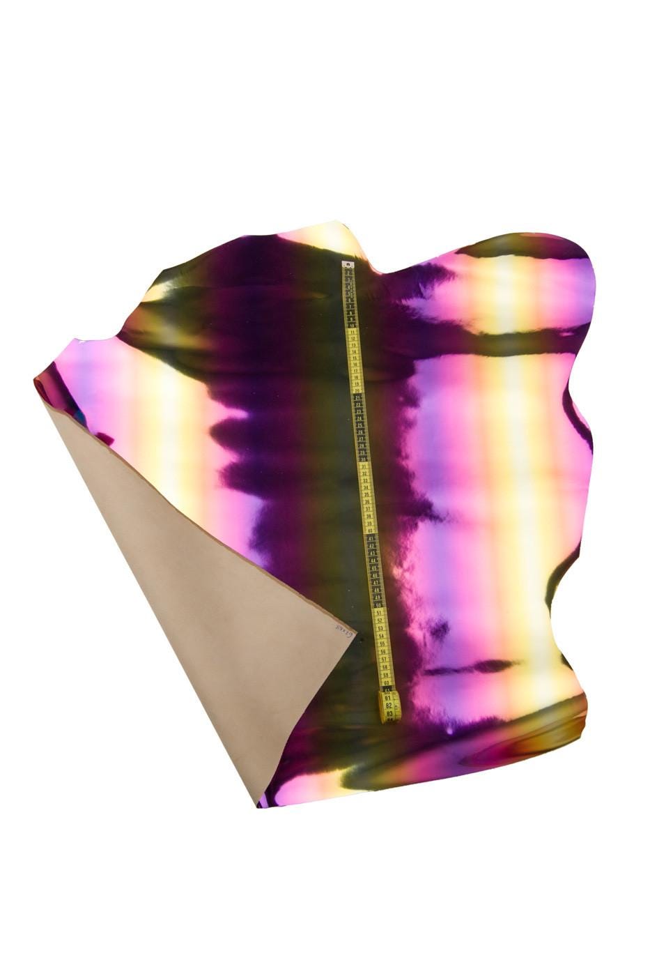 Multicolor MIRROR irisdescent calfskin metallic, HOLOGRAPHIC shiny leather hide, stiff for DIY projects B8625-mt(st)/b