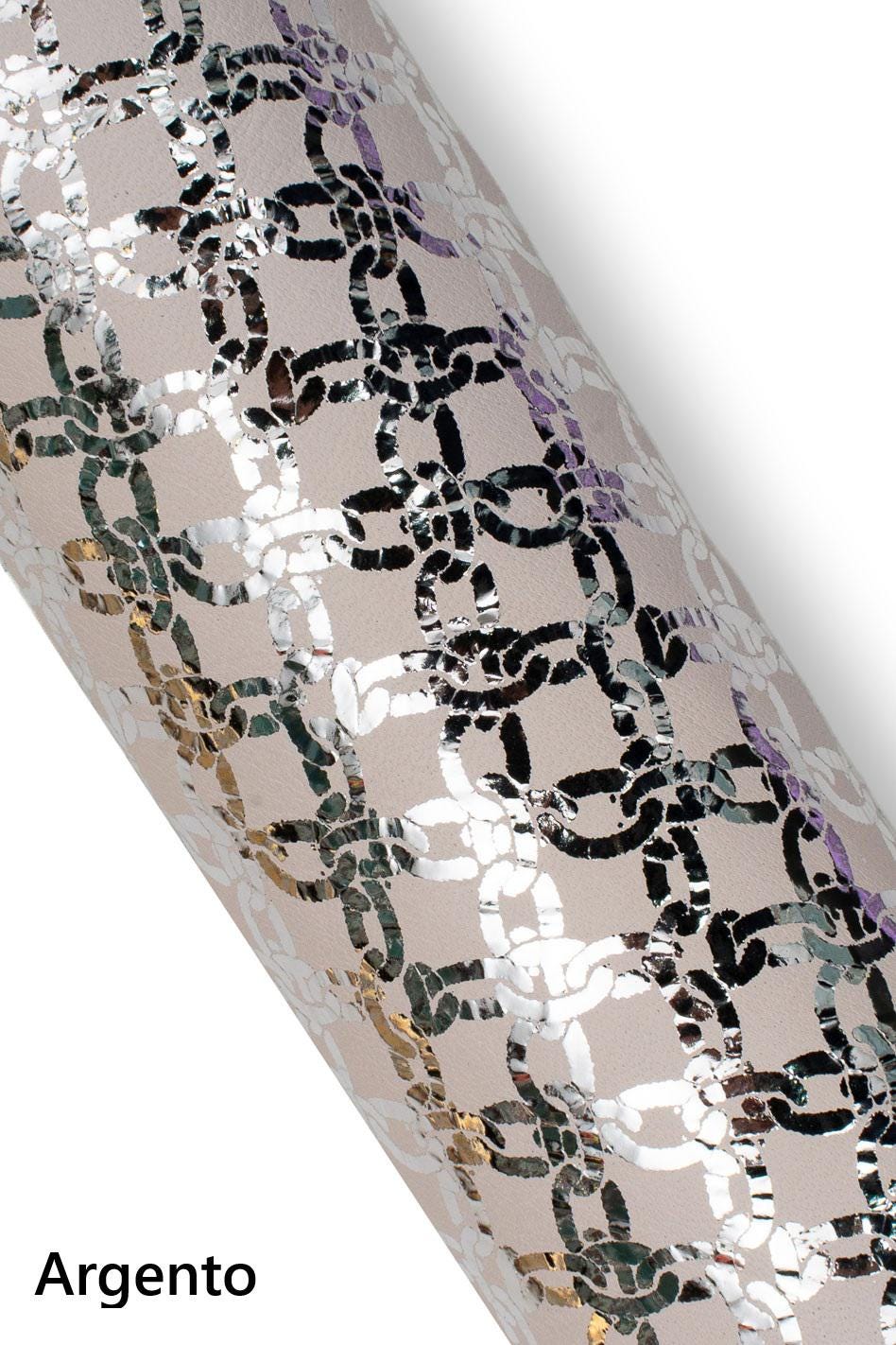CHAIN printed leather skin, pink, gold, silver, purple METALLIC goatskin hide, bright soft skins for hobbyists B18149-MT(st) La Garzarara