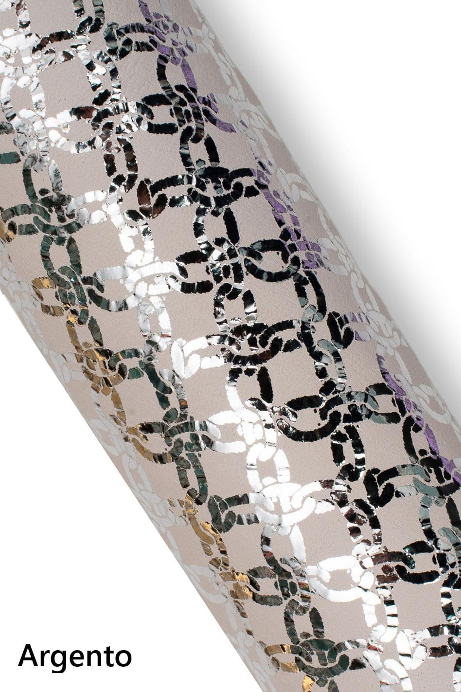 CHAIN printed leather skin, pink, gold, silver, purple METALLIC goatskin hide, bright soft skins for hobbyists B18149-MT(st) La Garzarara