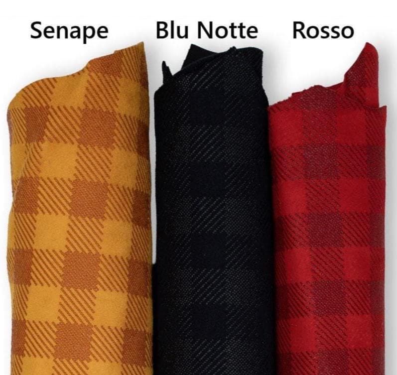 PLAID printed leather skin, mustard - dark blue - red, GINGHAM pattern on matt soft suede goat hides for hobbyists B19139-ST La Garzarara