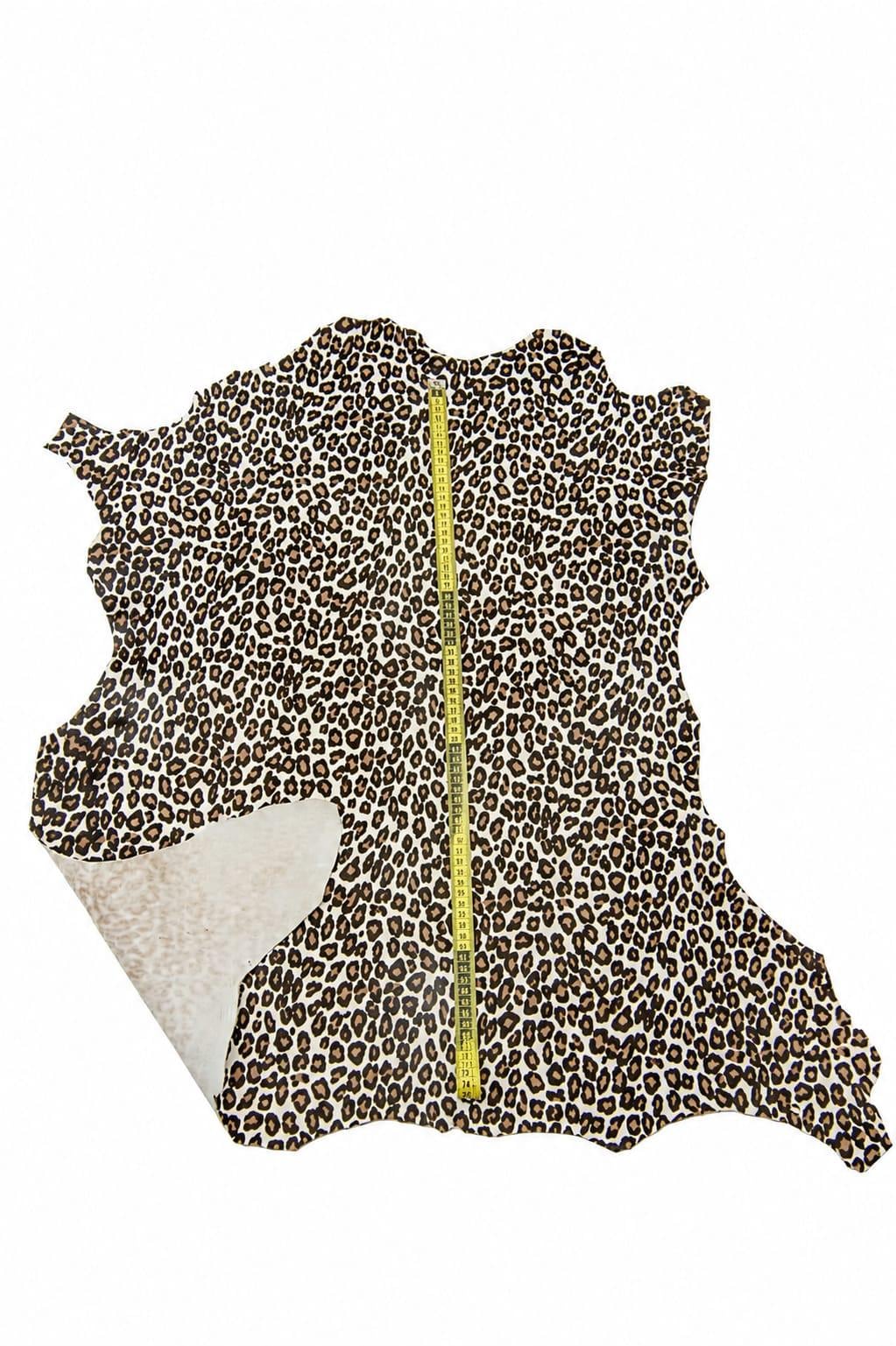 White LEOPARD hair on leather hide, cheetah textured PONY calfskin, animal printed cowhide for crafting B18573-CV La Garzarara