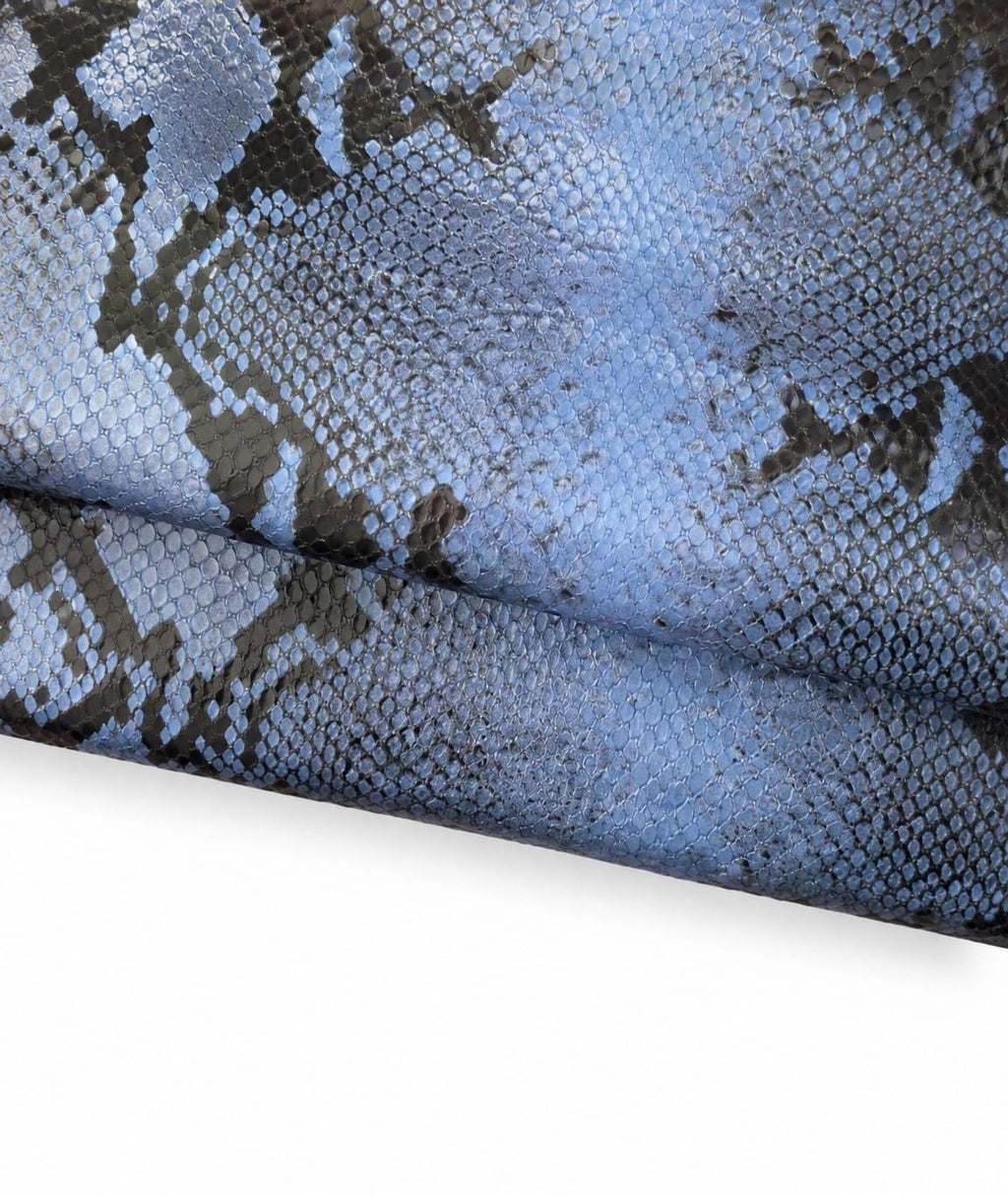 Light Blue REPTILE textured leather hide, GLOSSY soft python printed cowhide, top quality snake calfskin B18705-ST La Garzarara