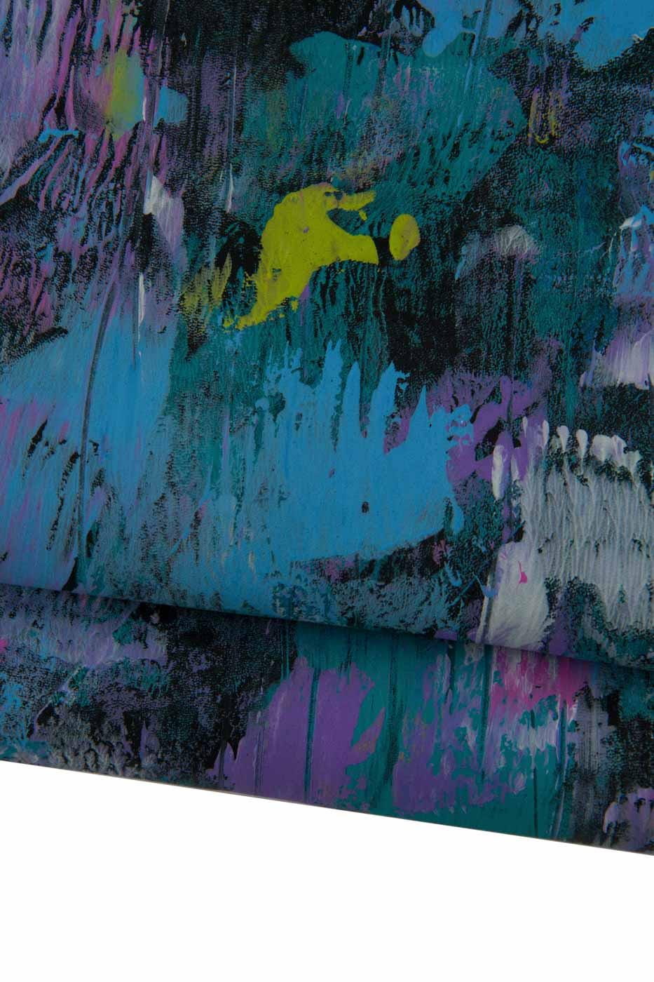 Decorated leather skin, splash hand made texture on black goatskin, colorful soft hide for hobbyists B19161-DM La Garzarara