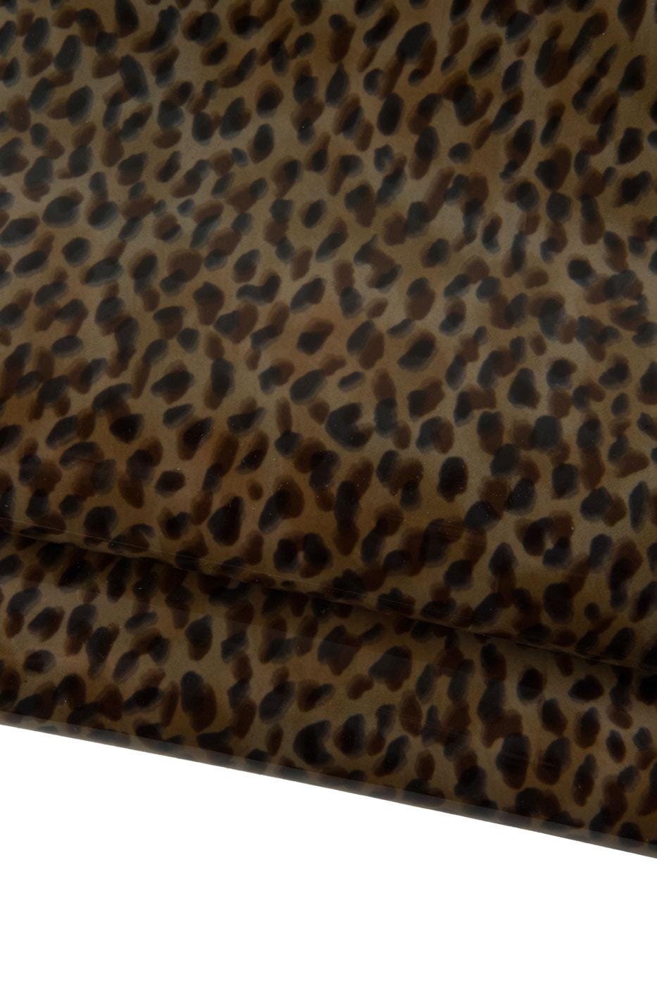 Black LEOPARD texture on brown patent goatskin, CHEETAH printed skin, soft animal printed hide for diy projects B19253-ST La Garzarara