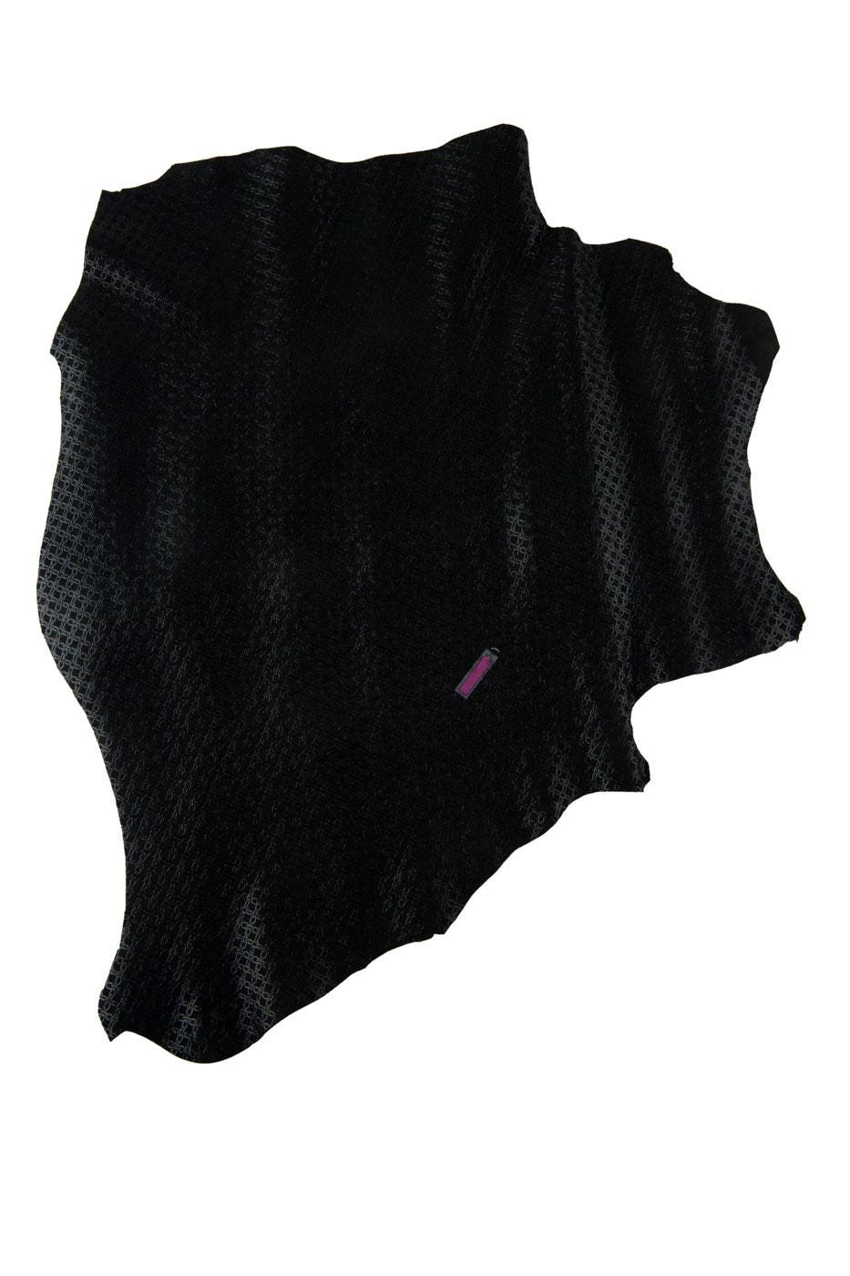 Black EMBOSSED leather hide, CHAIN printed goatskin, glossy soft hide for crafters B19201-TB La Garzarara