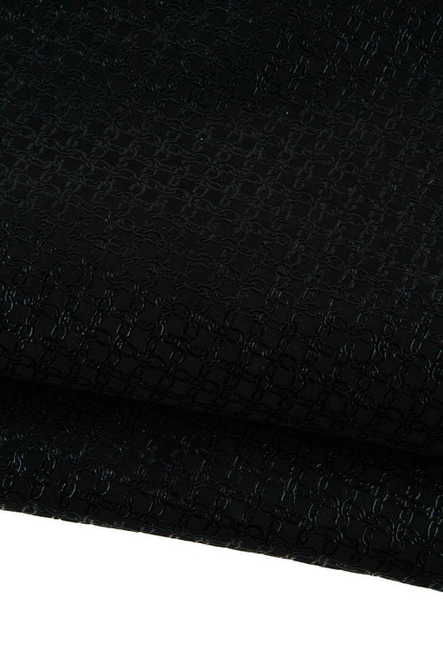 Black EMBOSSED leather hide, CHAIN printed goatskin, glossy soft hide for crafters B19201-TB La Garzarara
