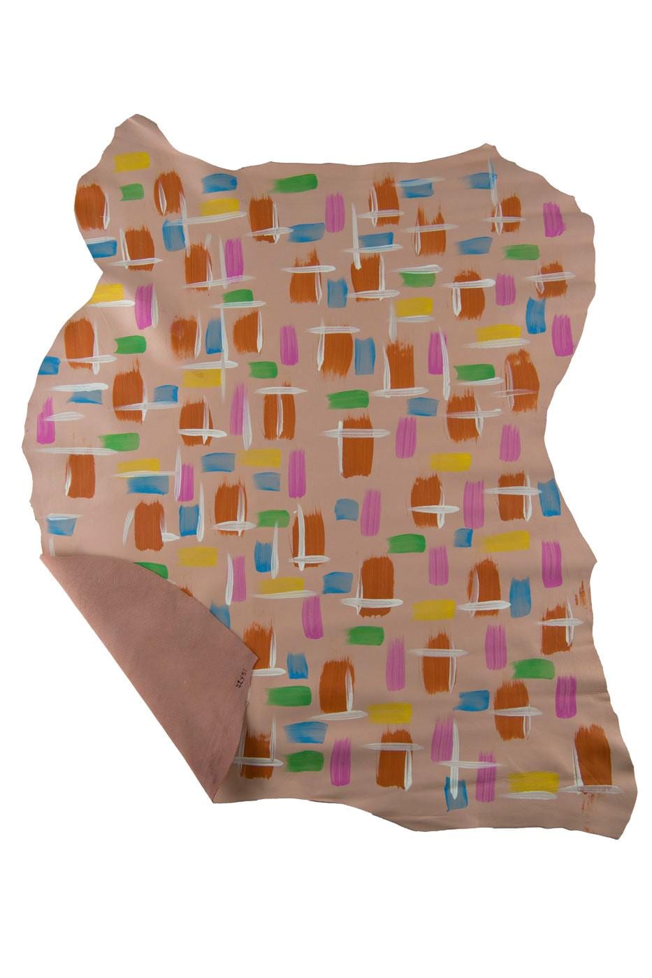 MULTICOLOR texture on pink lamb skin, colorful textured sheepskin, soft decorated hide for diy projects B19152-DM La Garzarara