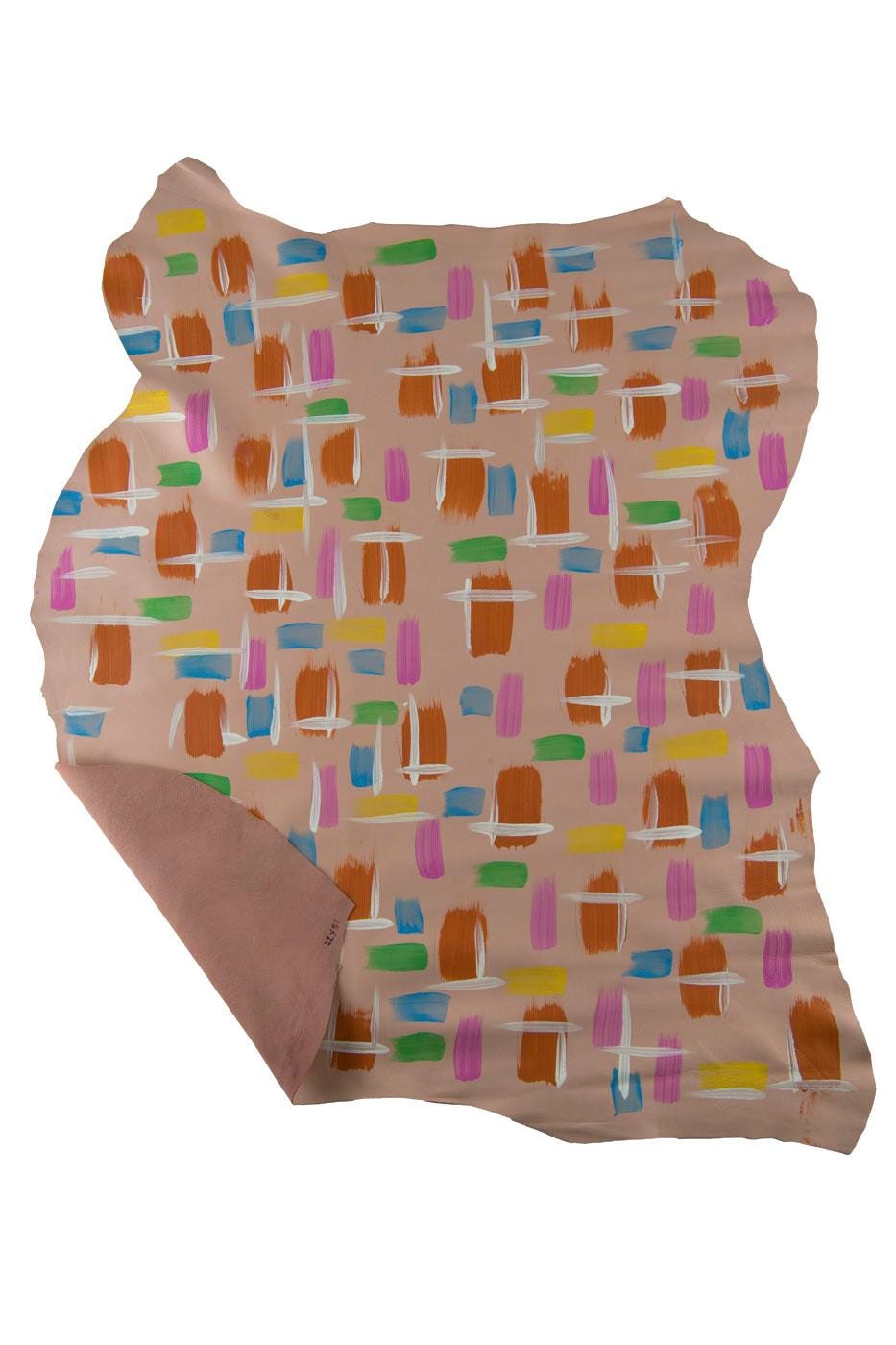 MULTICOLOR texture on pink lamb skin, colorful textured sheepskin, soft decorated hide for diy projects B19152-DM La Garzarara