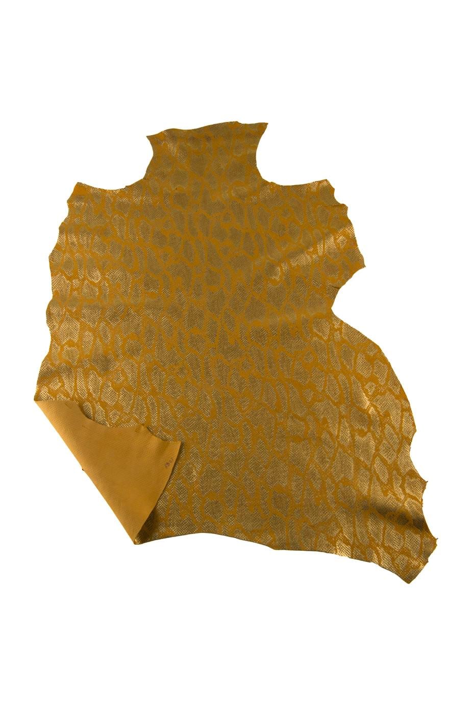 Gold Snakeskin leather, SNAKE printed soft skin, golden python leather for hobbyists, soft snake on goat B19280-MT(st) La Garzarara