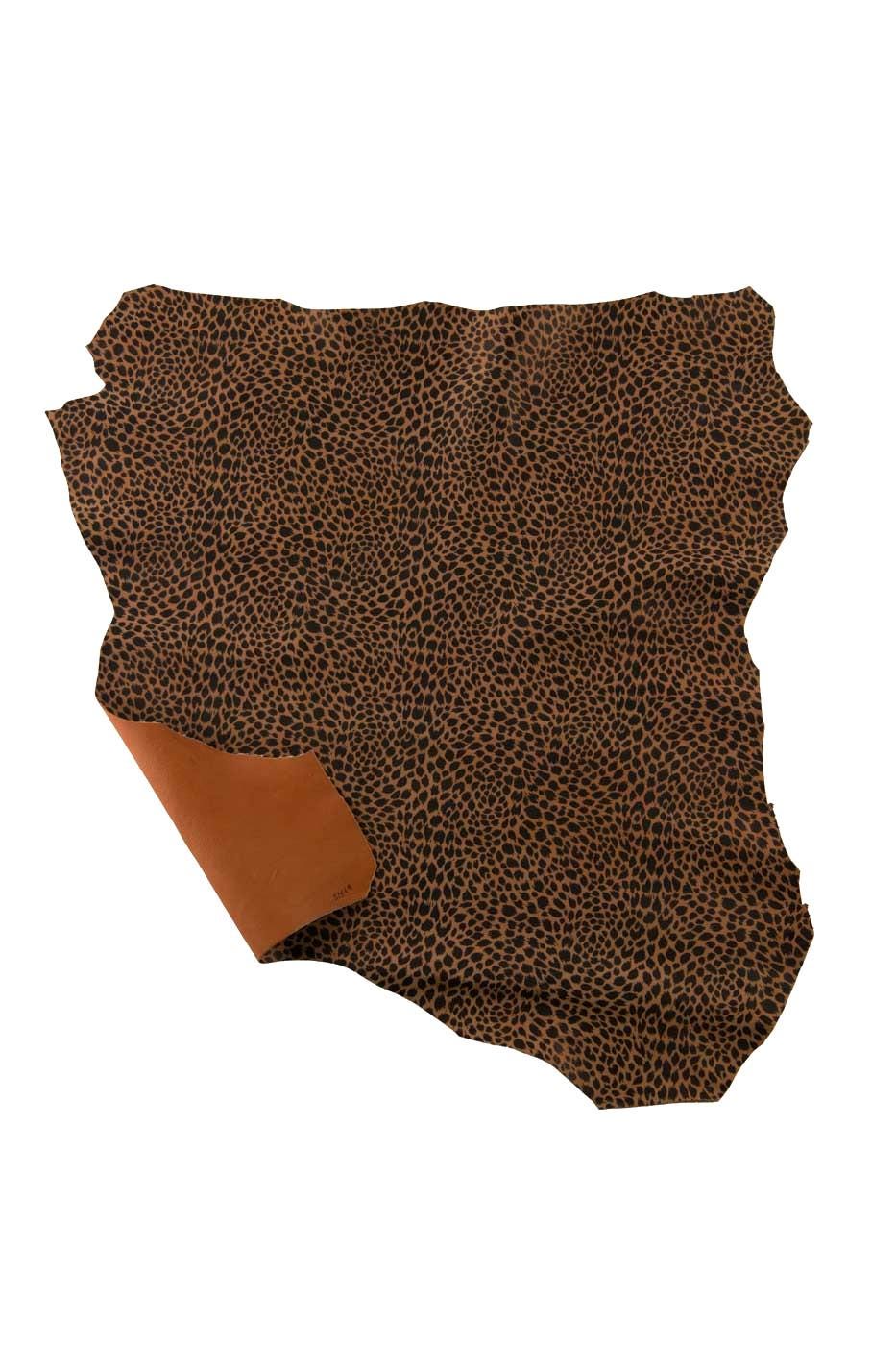 Brown spotted leather skin, orange/black LEOPARD textured soft suede animal print goatskin for diy projects B19185-ST La Garzarara