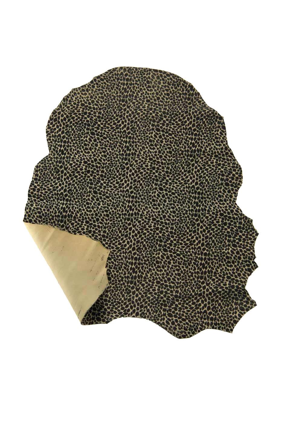 Cheetah printed leather skin, black leopard texture on beige SUEDE goatskin, soft animal printed material B19206-ST La Garzarara