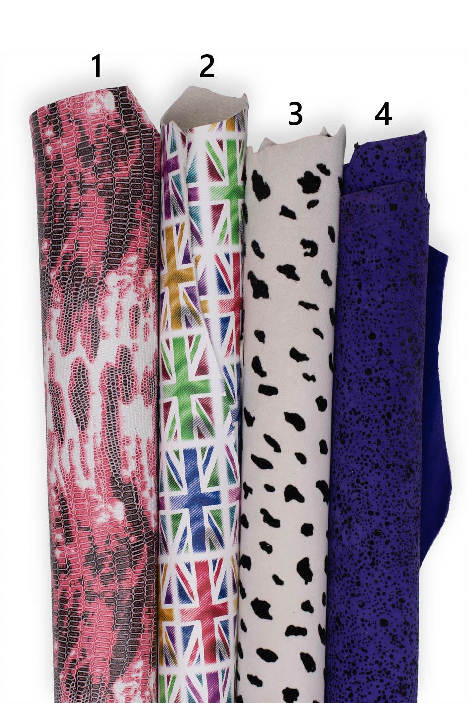Printed leather hides, leopard polka dots coccodrille geometric flowers lizard neon, full hides available, goatskins B19235-ST La Garzarara