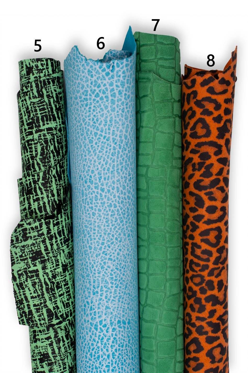Printed leather hides, leopard polka dots coccodrille geometric flowers lizard neon, full hides available, goatskins B19235-ST La Garzarara