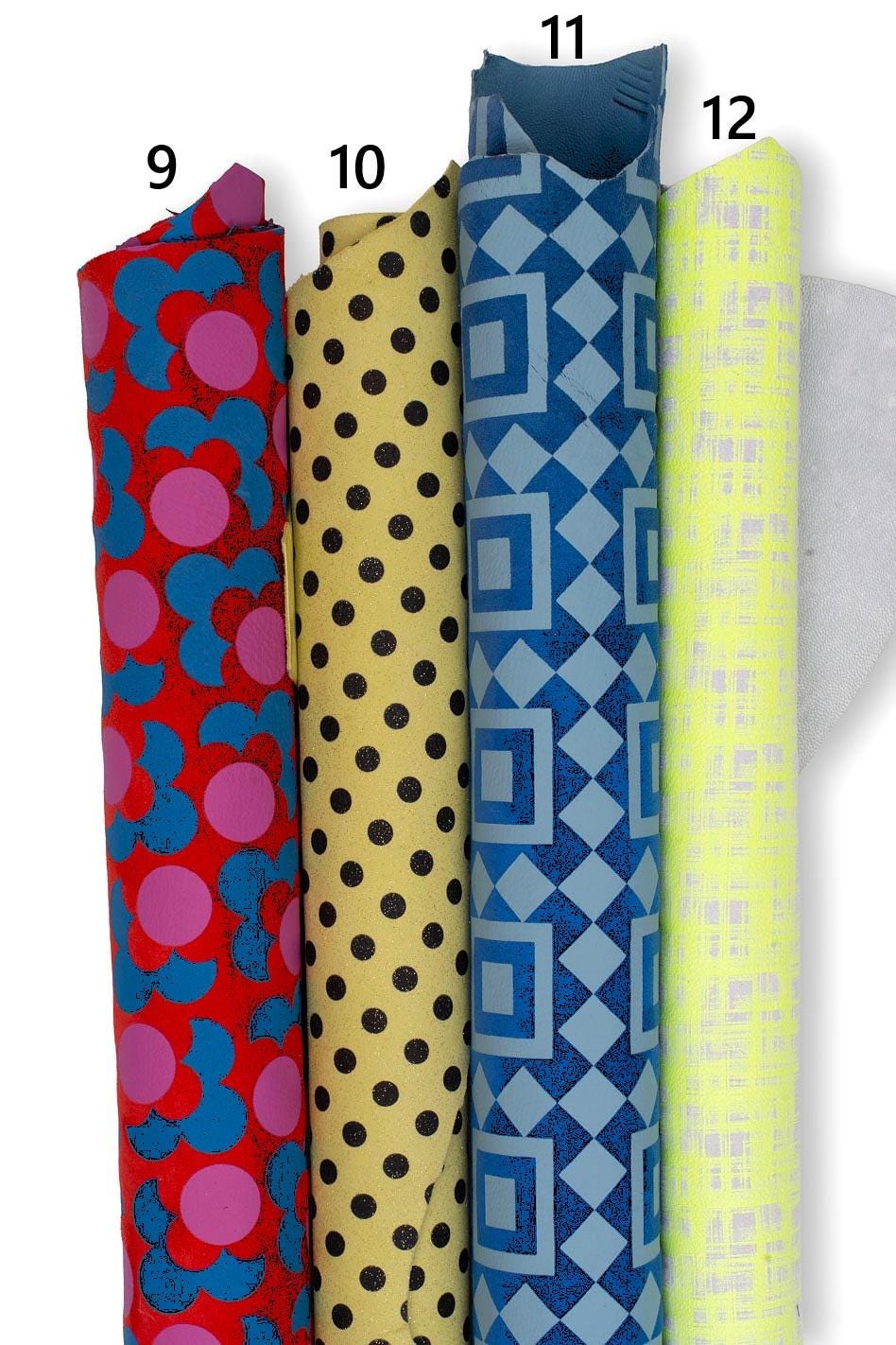 Printed leather hides, leopard polka dots coccodrille geometric flowers lizard neon, full hides available, goatskins B19235-ST La Garzarara