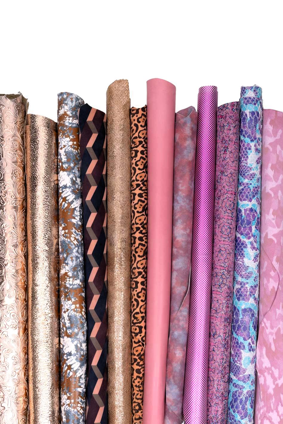 Printed leather hides, leopard charro geometric flowers crackle neon, full hides available, goatskins B19234-ST La Garzarara