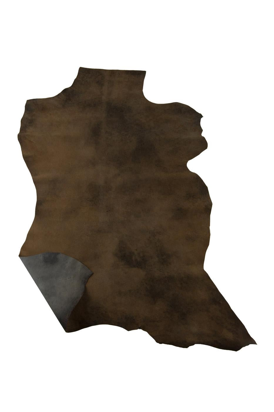 Worn Leather skin, antiqued CRACKLE goatskin, tobacco textured suede, rustic aged printed hide for crafters B19300-VT La Garzarara