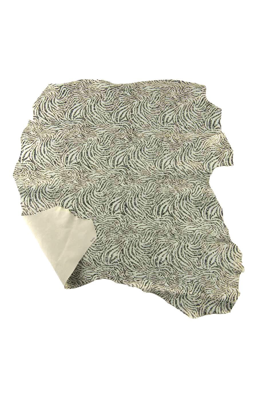 METALLIC ZEBRA textured leather skin, animal printed suede goatskin, soft sparkle material for diy projects B19193-MT(st) La Garzarara