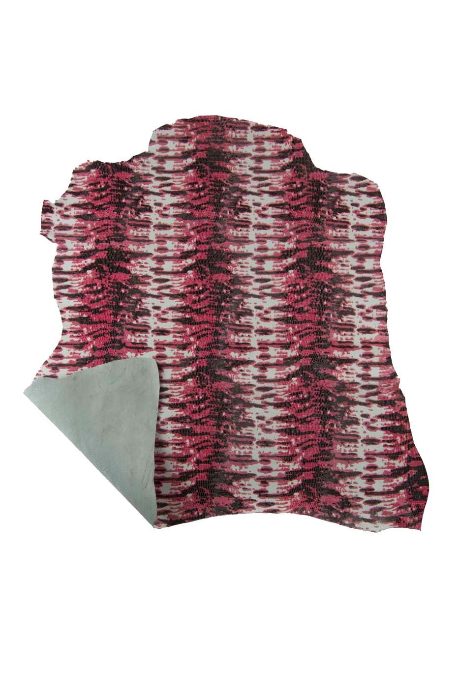 Red Embossed LIZARD leather skin, glossy REPTILE textured goatskin, soft hide for hobbyists B19148-ST La Garzarara