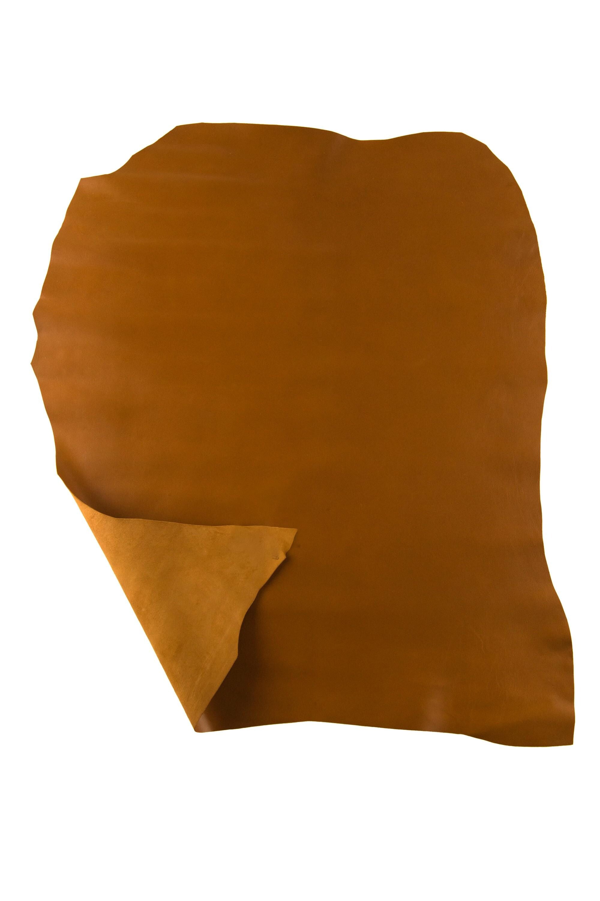 Tan SMOOTH leather skin, GLOSSY soft goatskin, brown thin flat hide for diy creations B19263-TU La Garzarara