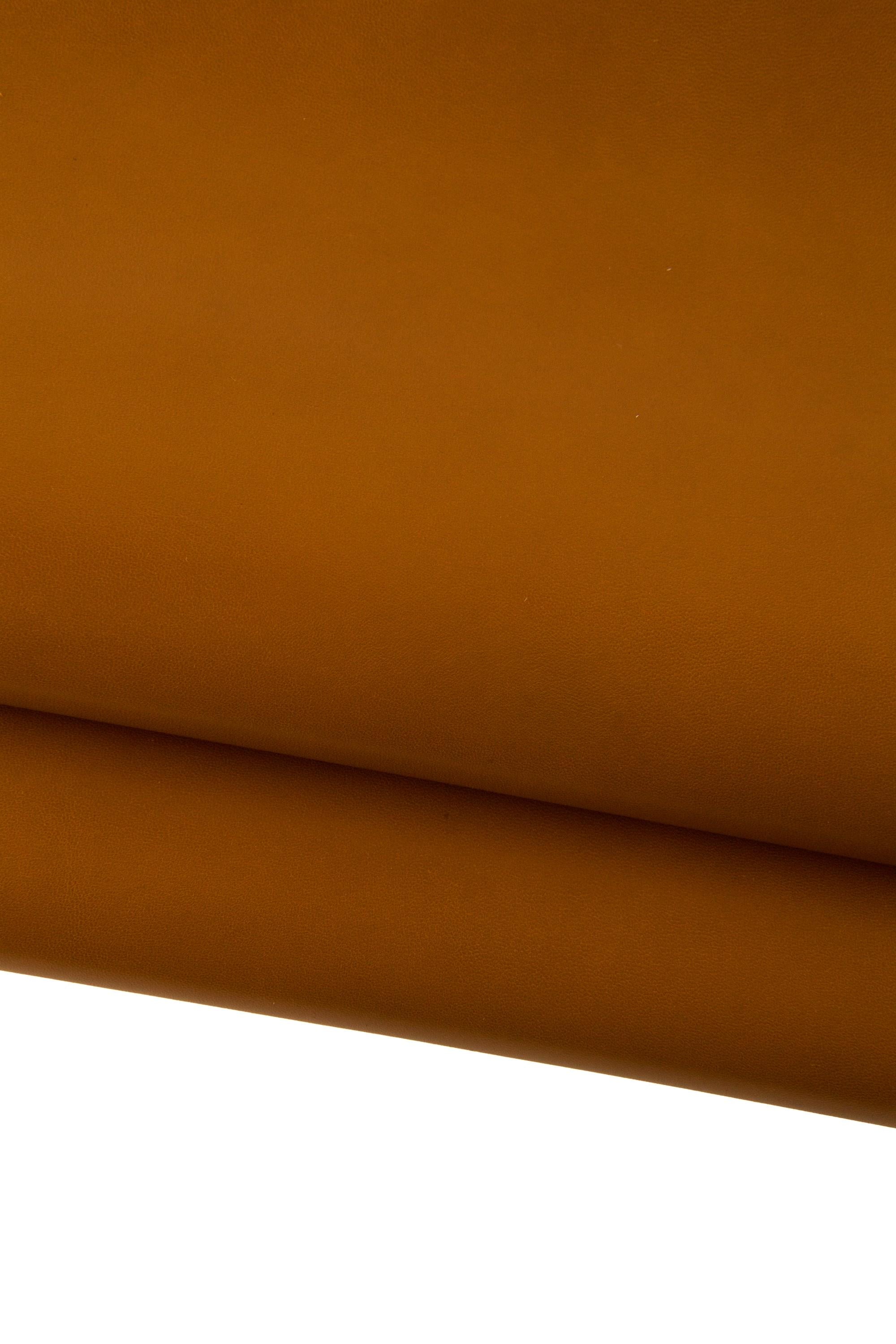 Tan SMOOTH leather skin, GLOSSY soft goatskin, brown thin flat hide for diy creations B19263-TU La Garzarara