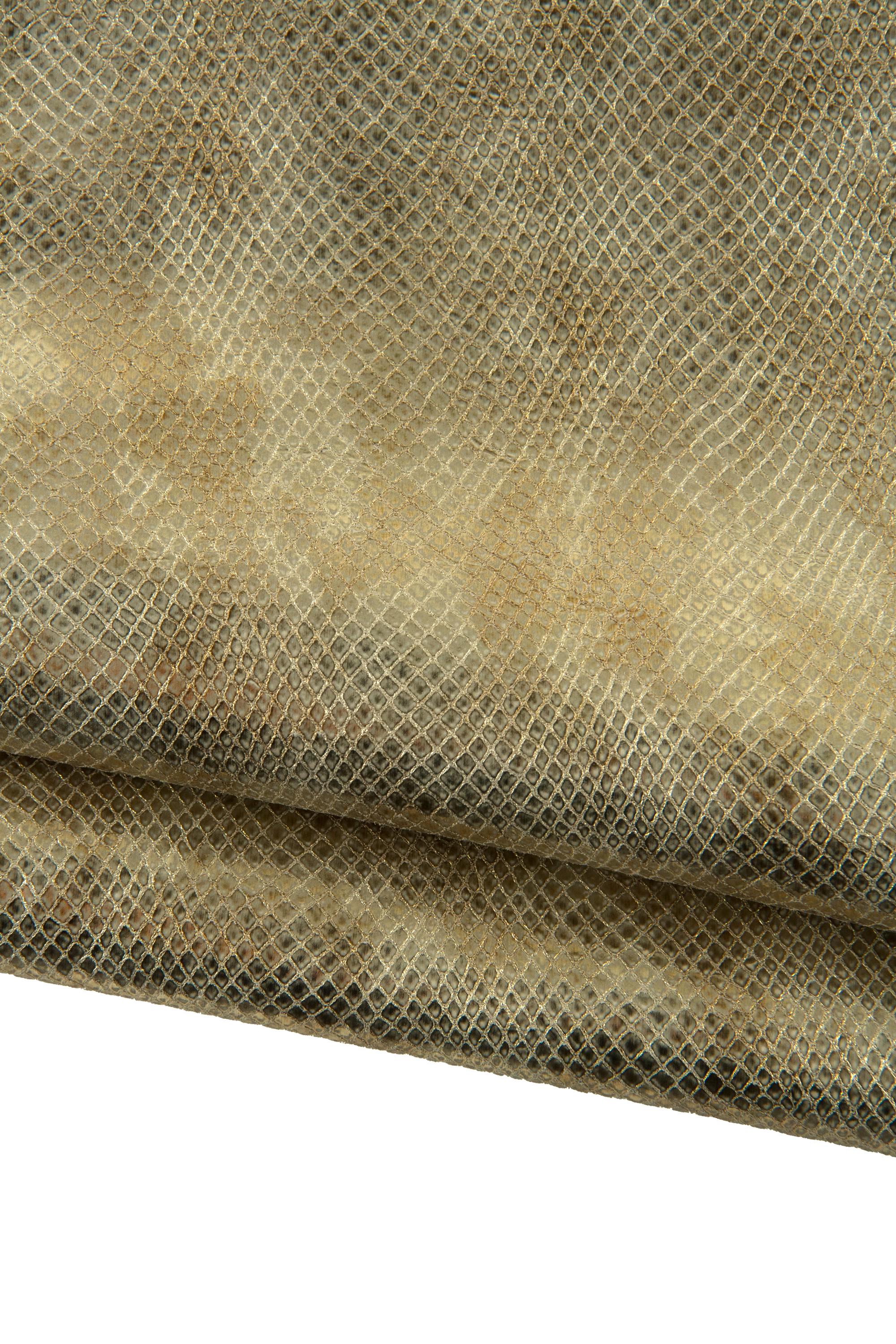 Metallic Snake Print Leather Hide, Gold Champagne reptile skin, Soft Italian Genuine snakeskin for Wallets Crafts B19297-MT(st) La Garzarara