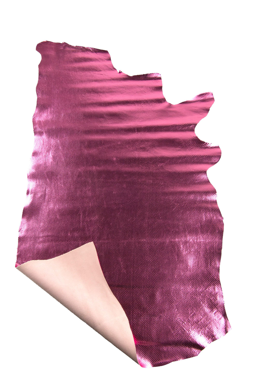 Pink PYTHON textured leather hide, METALLIC reptile snake printed cowhide, soft bright hide ideal for hobbyists B19270-MT(st) La Garzarara