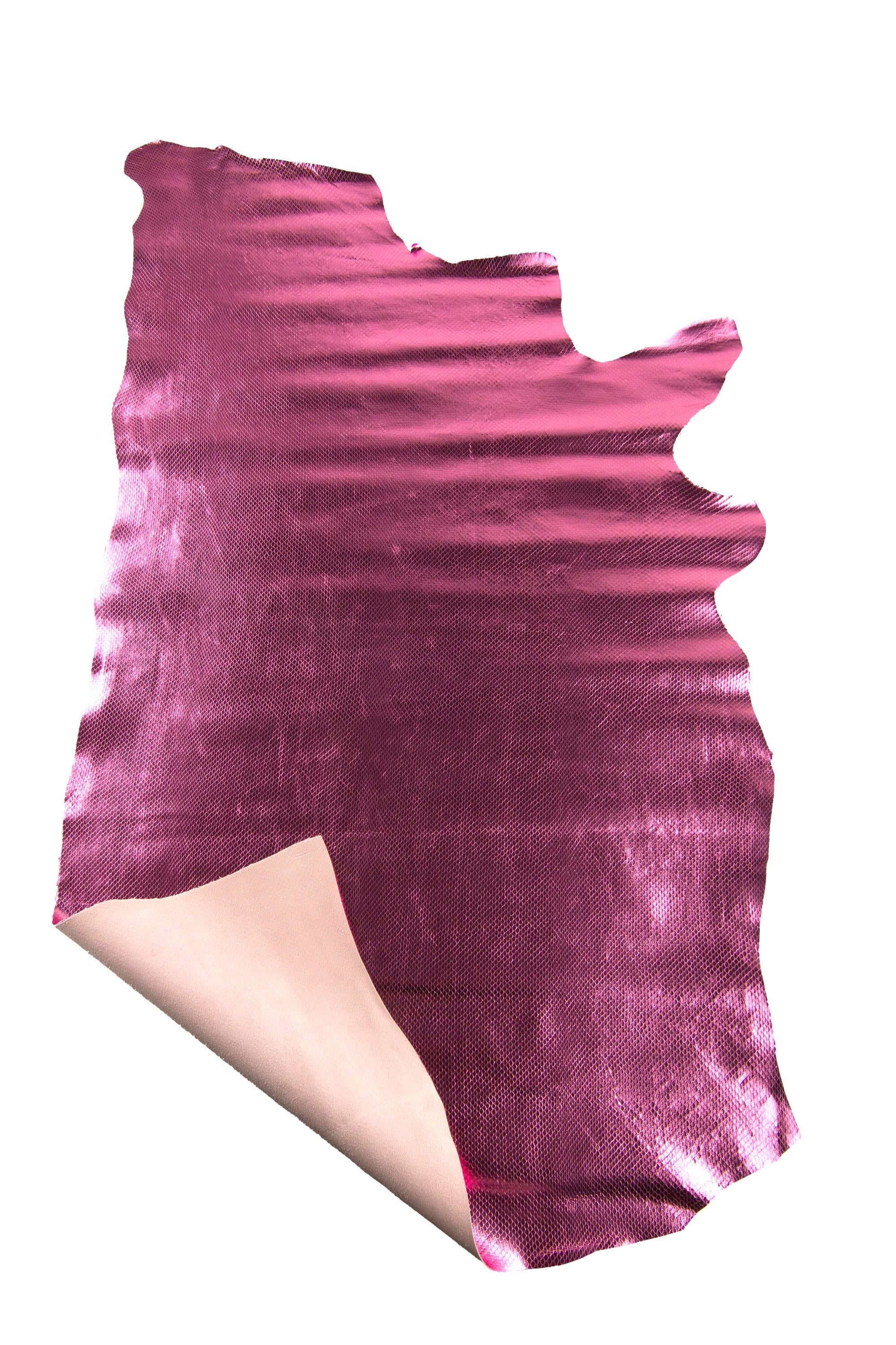 Pink PYTHON textured leather hide, METALLIC reptile snake printed cowhide, soft bright hide ideal for hobbyists B19270-MT(st) La Garzarara