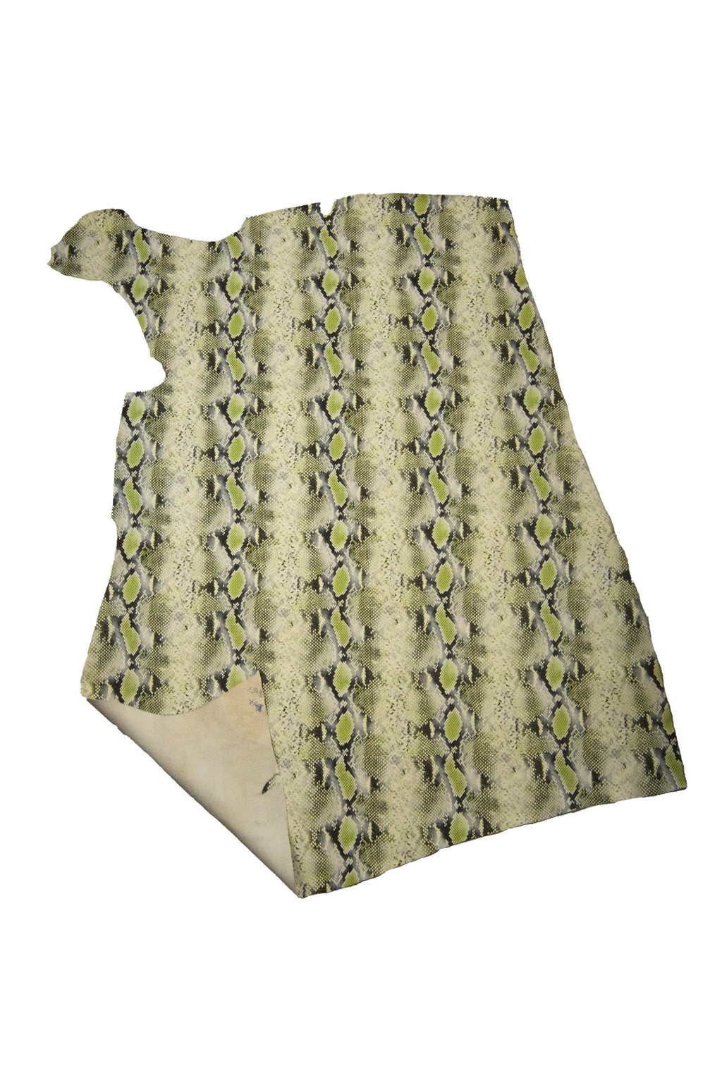Natural Python Print Leather Hide, Olive Green Snake Print Italian Leather, Exotic Light green embossed snakeskin B19273-ST La Garzarara