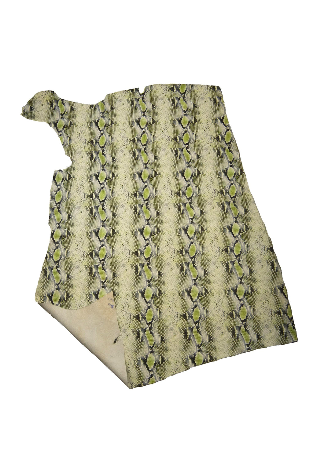 Natural Python Print Leather Hide, Olive Green Snake Print Italian Leather, Exotic Light green embossed snakeskin B19273-ST La Garzarara
