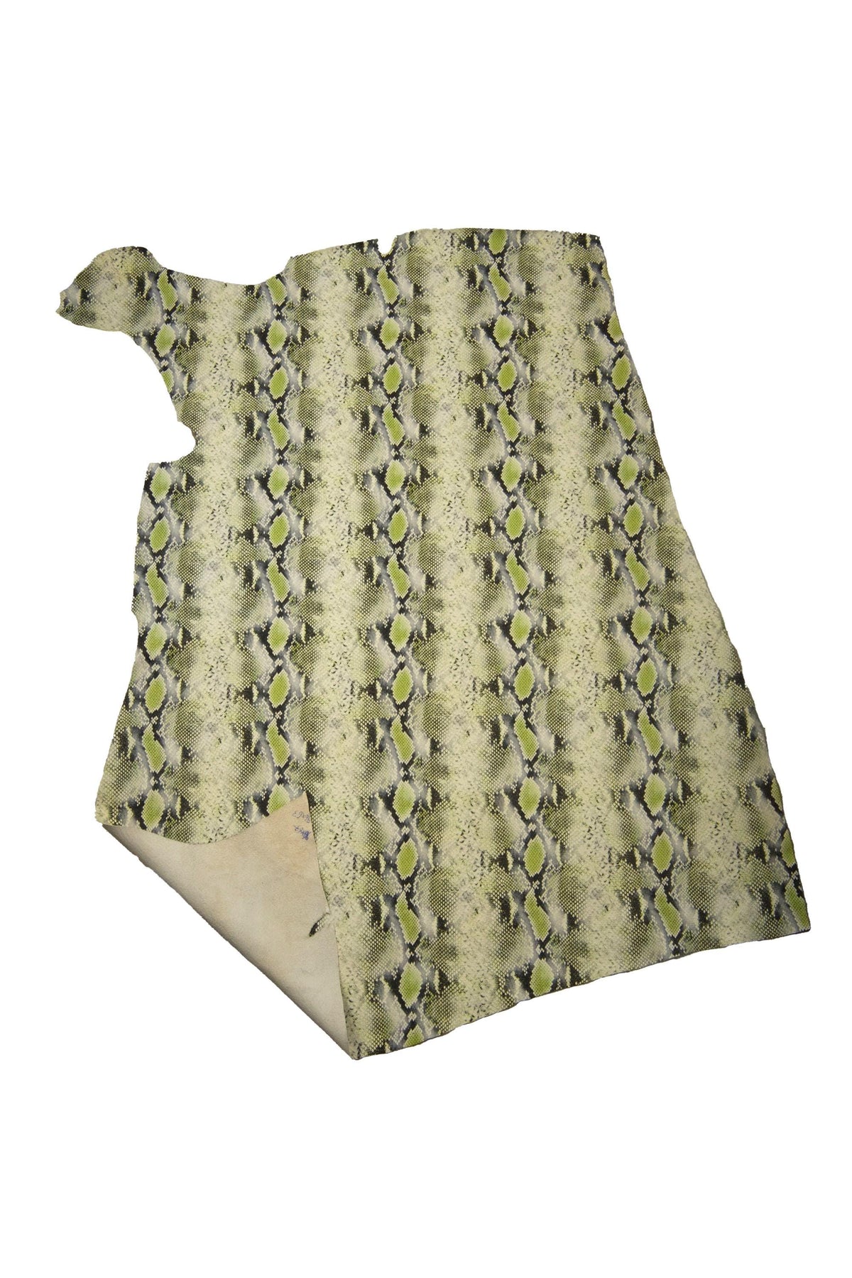 Natural Python Print Leather Hide, Olive Green Snake Print Italian Leather, Exotic Light green embossed snakeskin B19273-ST La Garzarara