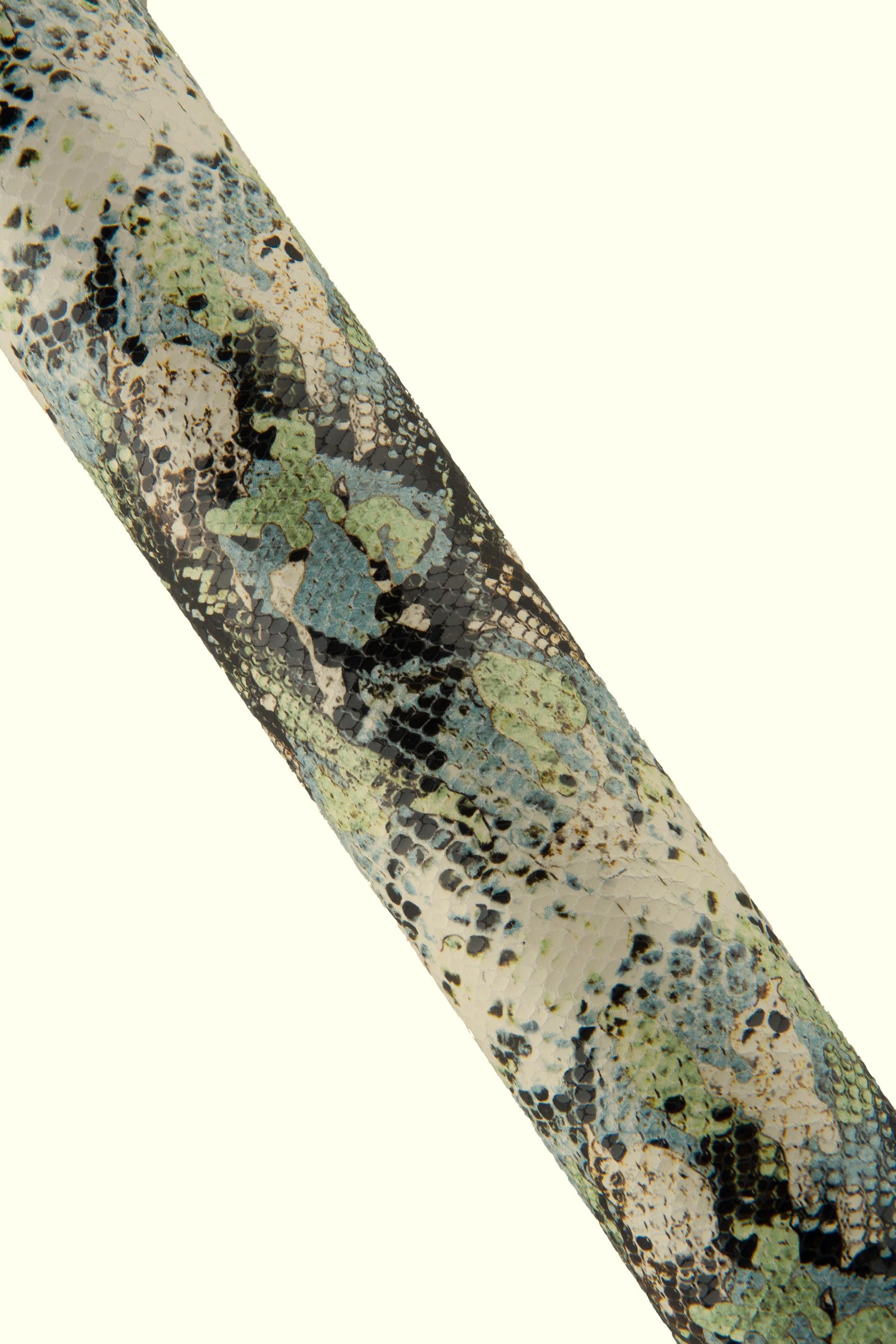 Thin SNAKE printed leather skin, light blue - green PYTHON reptile snakeskin, glossy soft goatskin for diy projects B19284-ST La Garzarara